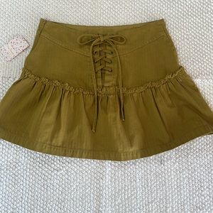 NWT Free People Olive Tie Up Pleated Mini Skirt Size 10